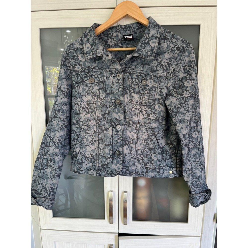 Point Zero Nicole Benisti Floral Denim Jacket Grey Blue Camo Print
